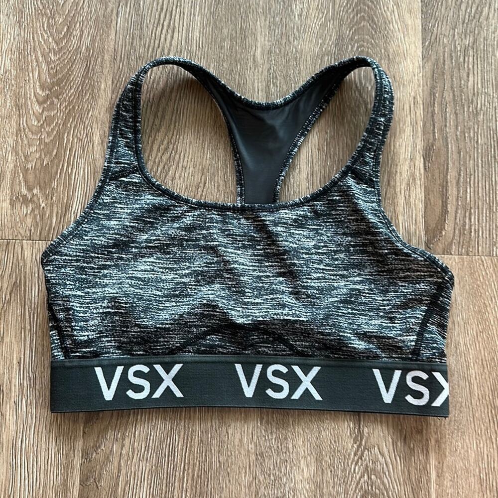 Victoria's Secret VSX Sports Bra Grey Heathered Medium Racerback Athletic